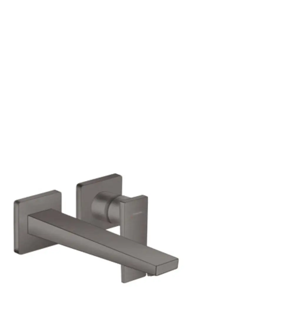 Wandmontierter Einhebel-Waschtischmischer in Brushed Black Chrome von Hansgrohe mit geradem Auslauf und Hebelgriff.